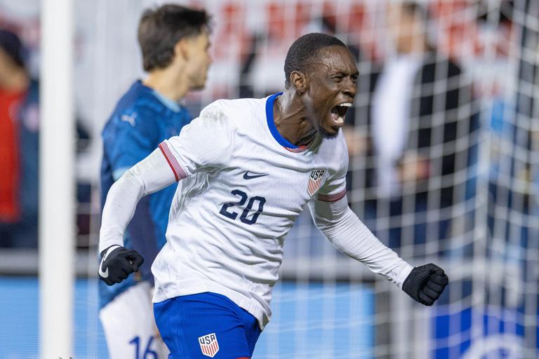 CHESTER, PA - NOVEMBER 15: Folarin Balogun #20 of United States celebrates after scoring the team's second goal during a game between Paraguay and the United States at Subaru Park  on November 15, 2025 in Chester, Pennsylvania. (Photo by John Dorton/ISI Photos/USSF/Getty Images)